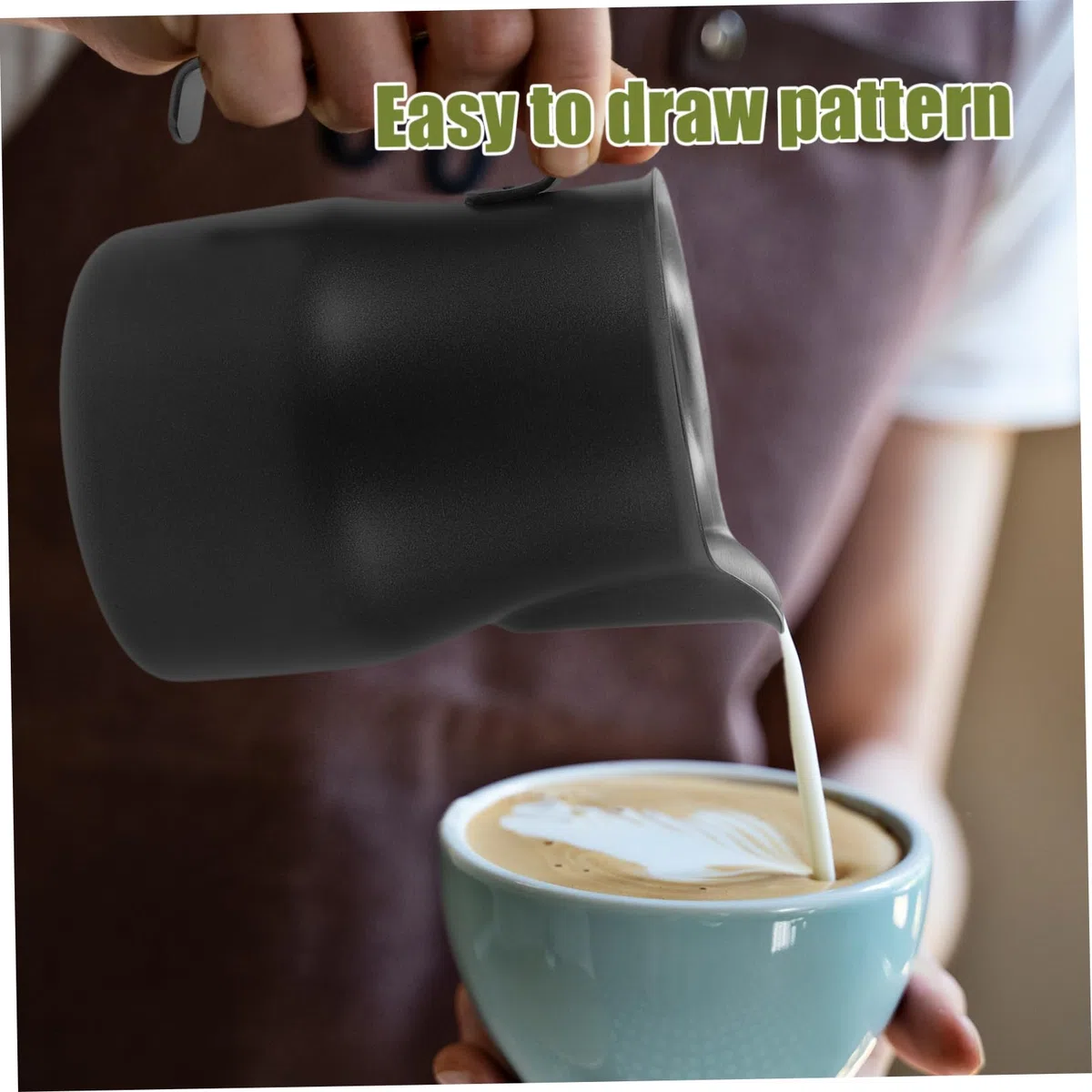 NUOBESTY 5 Tazas De Café Latte Cafetera Jarra Para Leche Batidor Boquilla Portátil Para Café Latte Y Espuma De Acero Inoxidable Color Negro