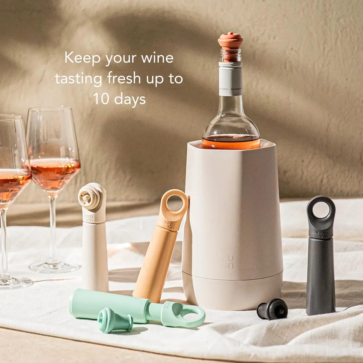 Bomba de Vacío Para Vino Vacu Vin Wine Saver Loop - Diseñada y Fabricada en Los Países Bajos - Conserva el Vino Fresco Hasta 10 Días - Reutilizable - 1 Bomba de Vacío, 1 Tapón de Vacío, Grafito