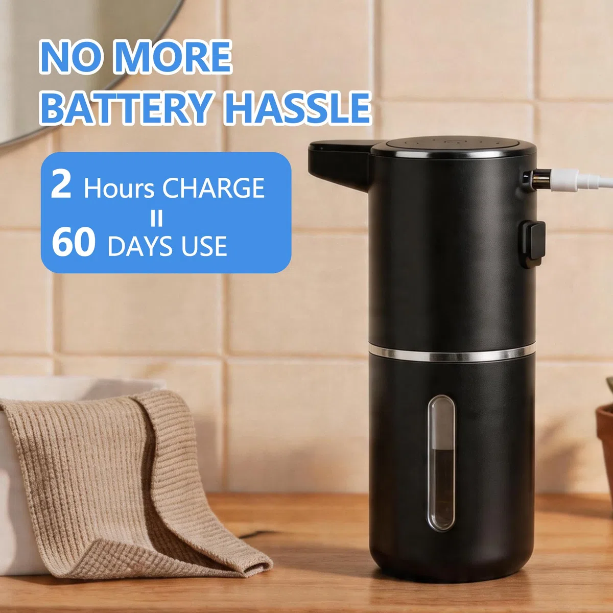 Paquete de 2 dispensadores automáticos de jabón de espuma, dispensador de jabón de manos inteligente recargable por USB con 4 niveles ajustables, 380 ml, montado en la pared o encimera, IPX5