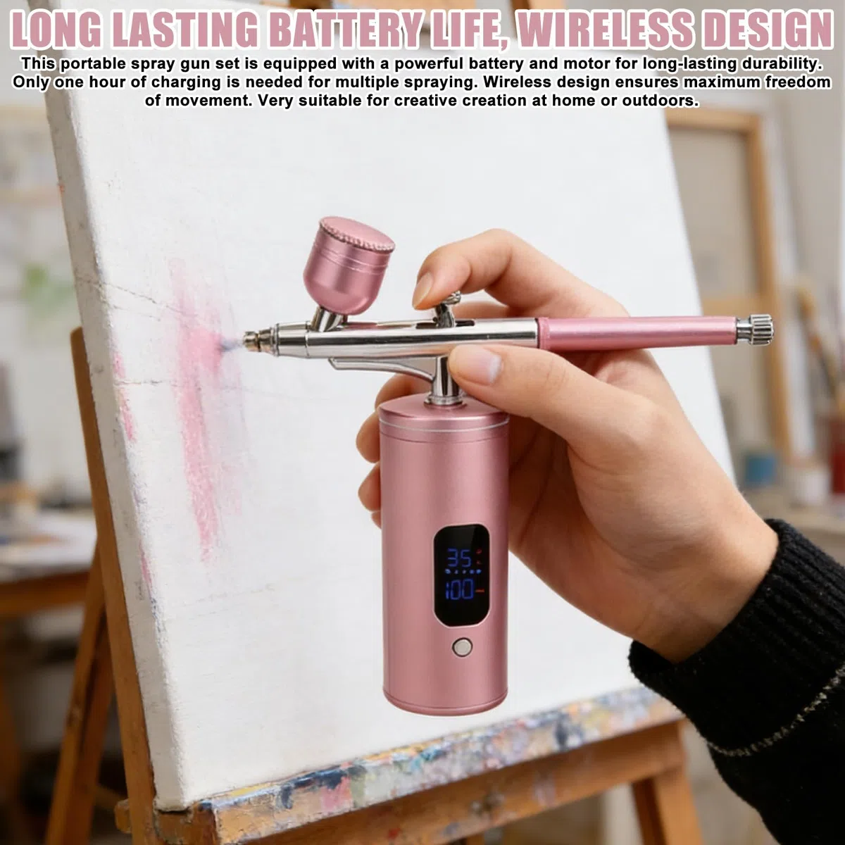 Juego de aerógrafo inalámbrico con compresor, 38 PSI portátil con batería, kit de aerógrafo recargable, pistola de aerógrafo de mano + accesorios de limpieza para maquillaje, diseño de uñas