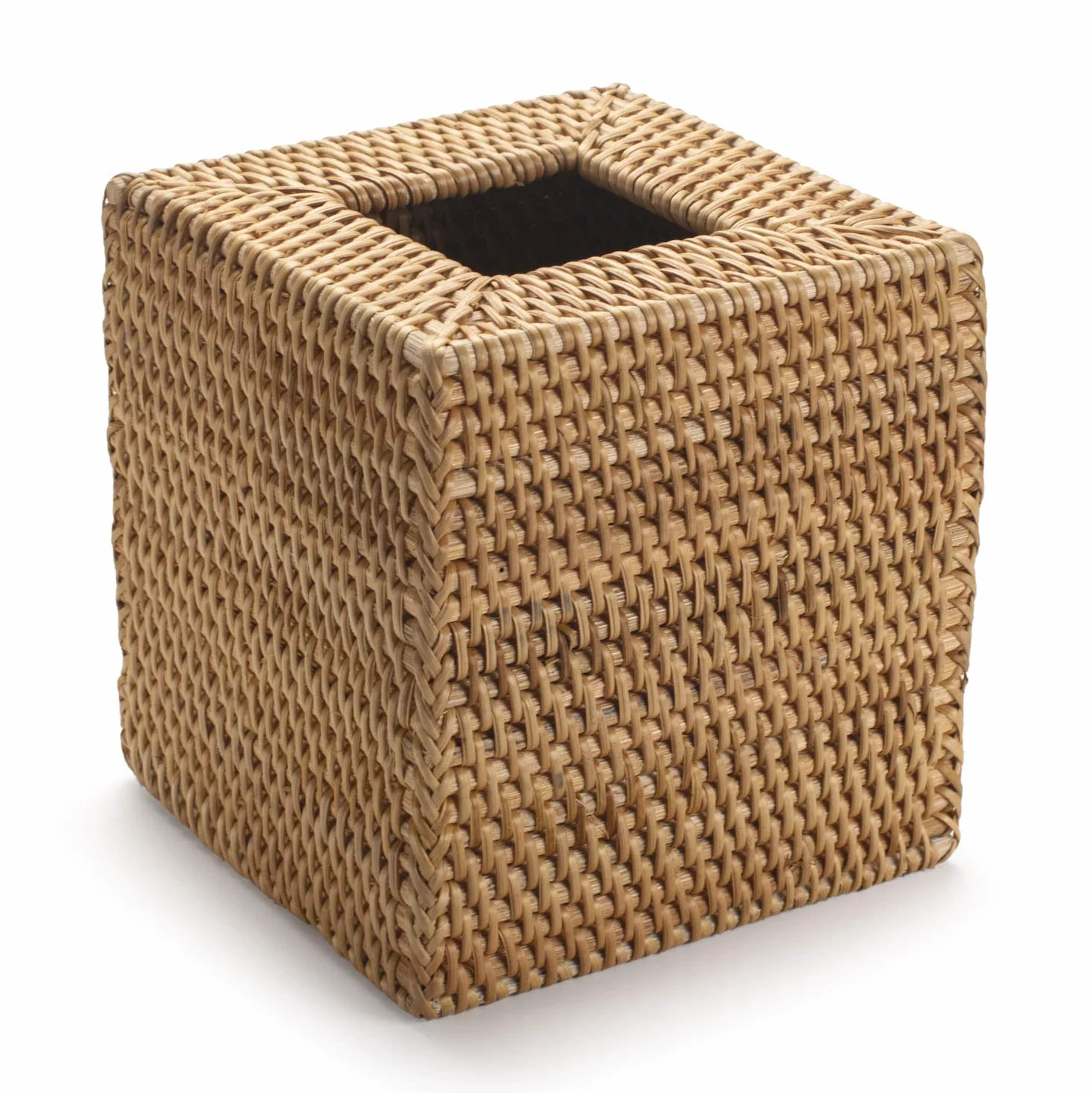 Caja de pañuelos de Mimbre Cuadrada, Caja de Pañuelos de Papel de Ratán para Decoración Hogar y Oficina,14,5 x 14,5 x 14,5 cm, Amarillo