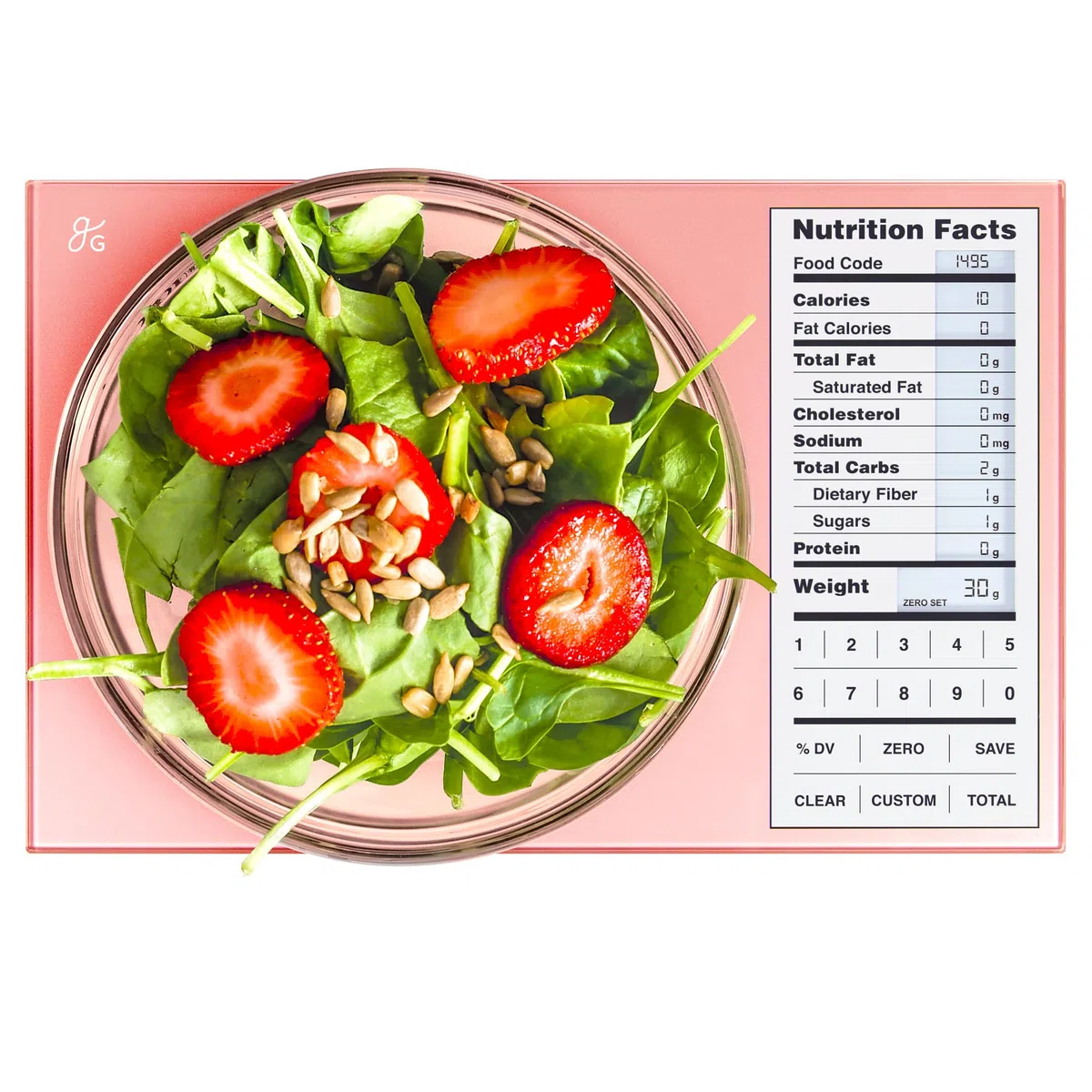 Greater Goods Báscula nutricional con vidrio de grado alimenticio, perfecta para contar calorías, preparación de comidas y pérdida de peso (rosa coral)