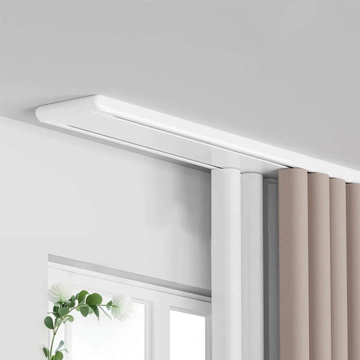Silencioso Riel de Cortina de 2 vías de Panel Aluminio, Pesado Barra Cortinas, Riel para Cortinas Doble Montaje en Techo para Separadores/Inicio de Ambientes,Blanca,2.9m/9.5ft