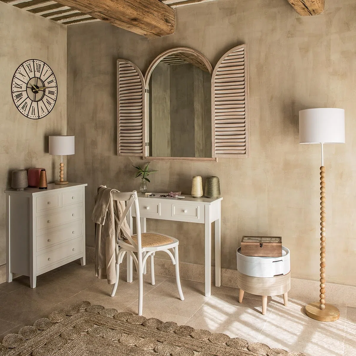 Atmosphera - Consola Blanca con Encanto, 80 x 76 cm, 2 cajones, Estilo romántico - Mesa Auxiliar para recibidor, Dormitorio y salón