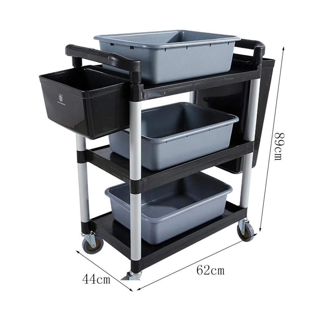 Carro de Almacenamiento Multifuncional, Carros de Servicios Públicos de Plástico Grueso para Hotel Que Recoge un Vagón Comedor, Recoge un Cuenco, Vehículos de Recolección, Plato de Tres Pisos C