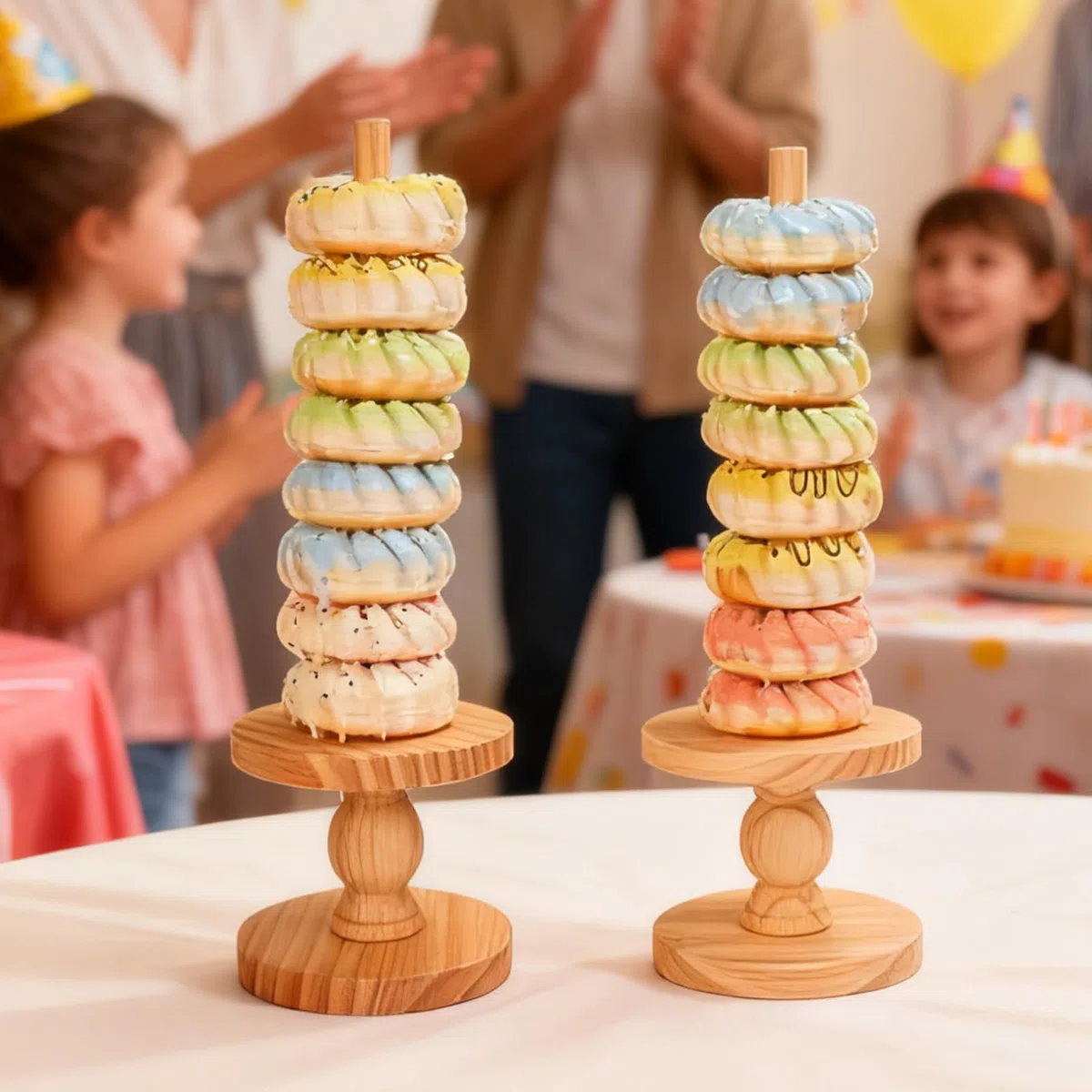 Soporte para Donuts 4 Piezas Exhibición Decoración Rústica | Torre Para Donas Y Bagels Para Postres Bodas Cumpleaños Navidad Shower Mesa De Catering Buffet Hogar Restaurante Casa De