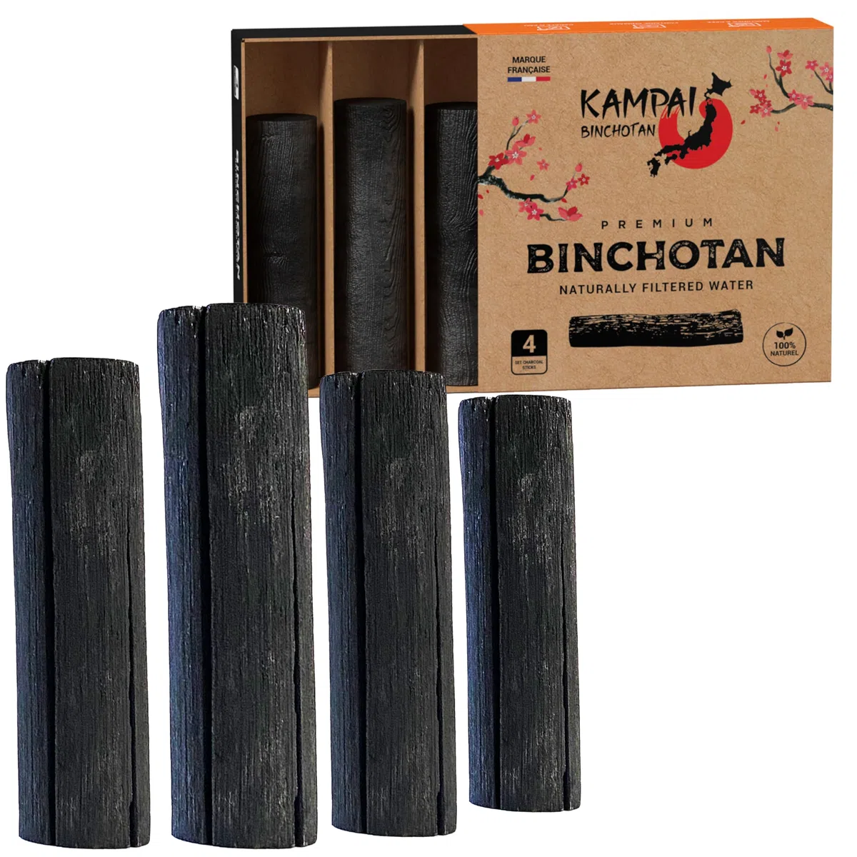 Carbón activo agua x4 Bastón Binchotan de Gran Calibre - Filtro de Agua Purificador de Carbón Activo de Madera Vegetal Orgánica - Recarga para Jarra Filtrante, Purificador de Agua de Grifo, Botella