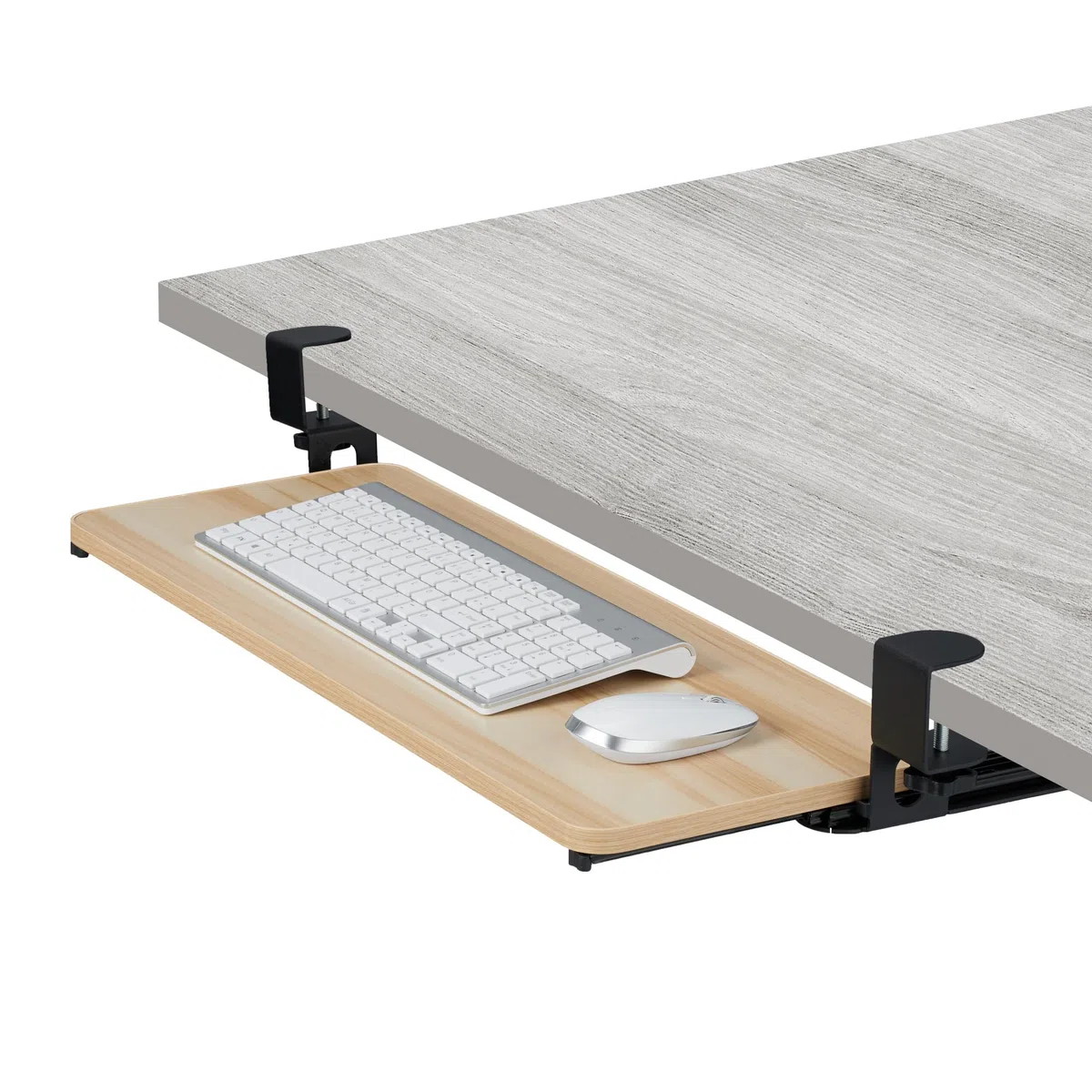 Relaxdays Extensor Escritorio, 65 x 24 cm, Plegable, con Pinzas, Bandeja Teclado Ergonómica, Efecto Madera, Natural