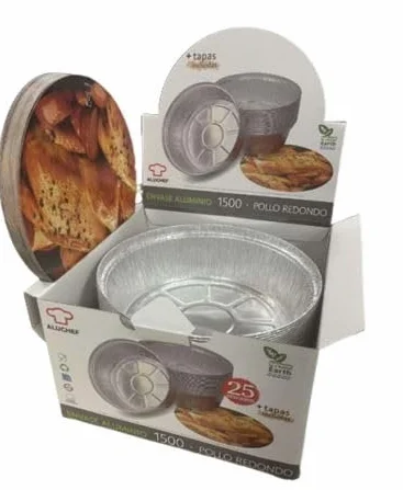 BALSAT Envase de Aluminio para Pollo Asado – 250 Uds con Tapas Incluidas, Perfecto para Catering, Comidas Rápidas y Restaurantes, Resistente y Práctico