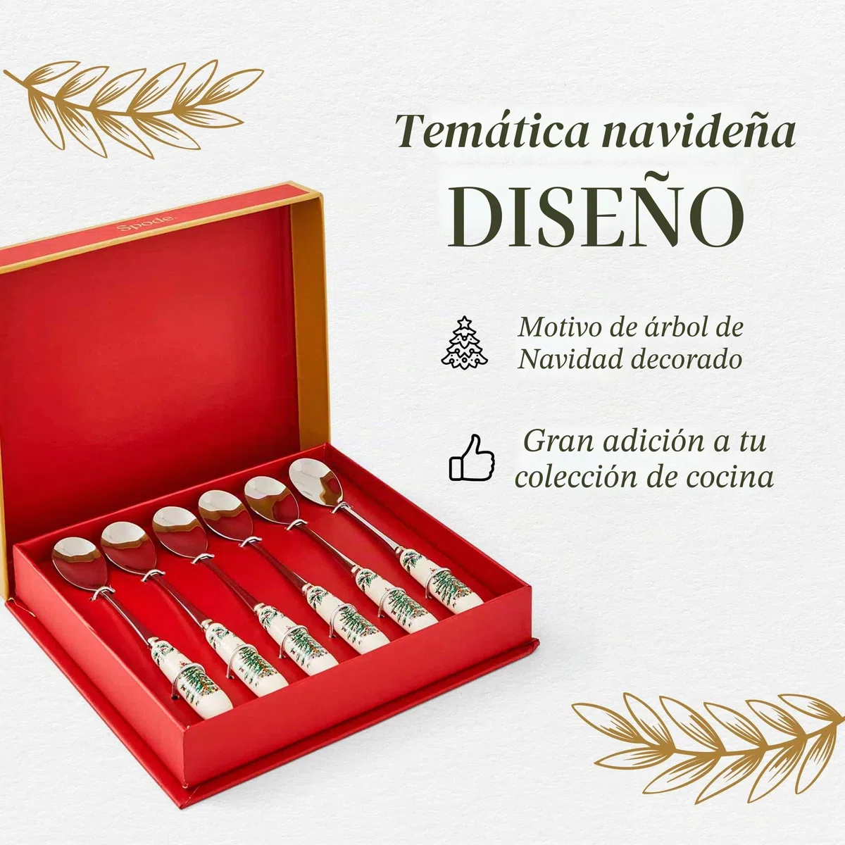 Spode Juego de cucharas de té (en Caja, Acero Inoxidable, Multicolor, Juego de 6