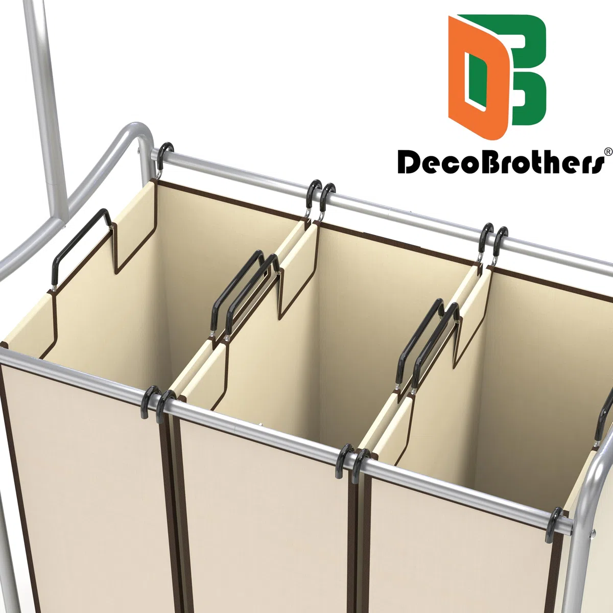DecoBros - Carrito clasificador de ropa sucia de 3 bolsas con barra para colgar