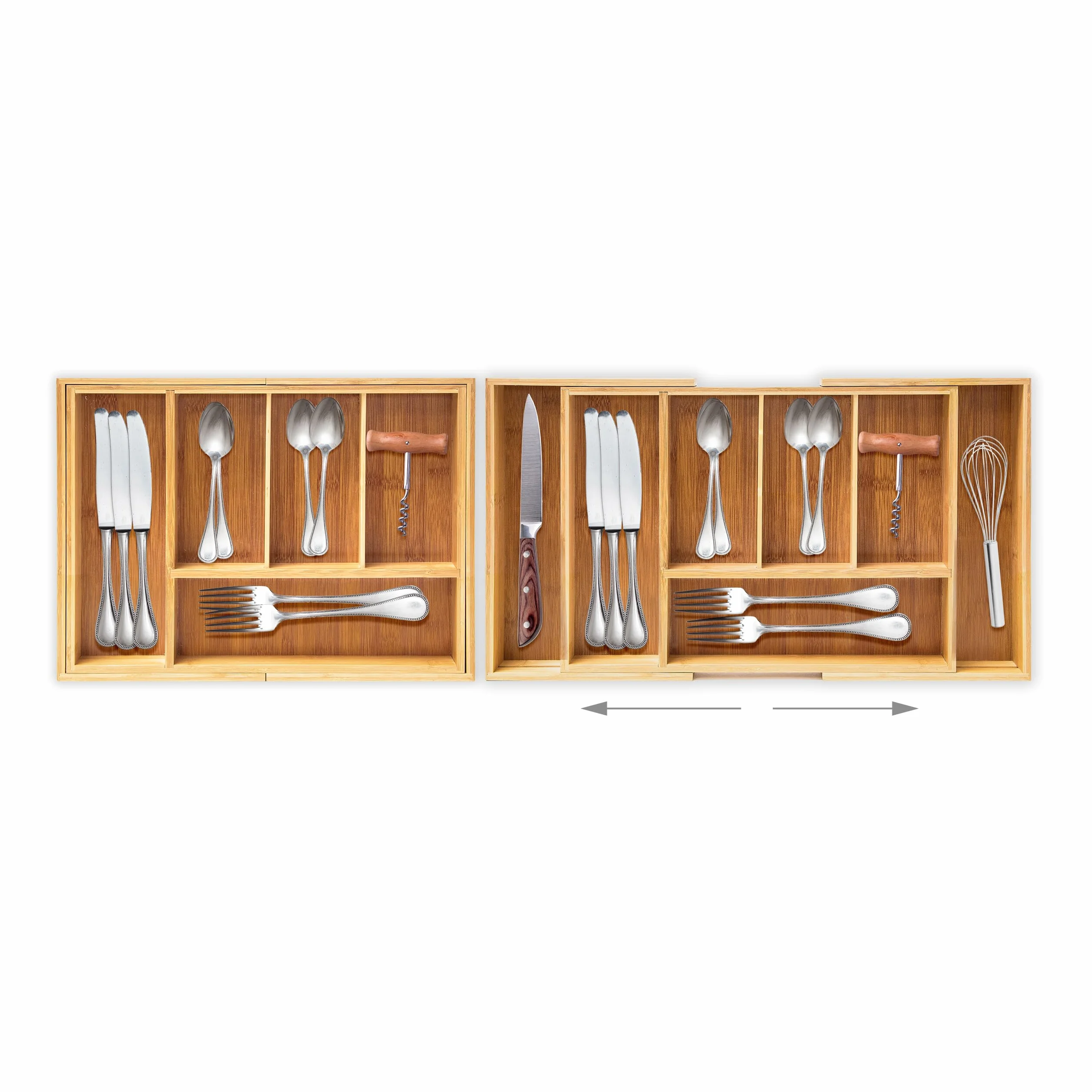 Relaxdays Cubertero Cajón Extensible, 5 a 7 Compartimentos, Bandeja Cubiertos, 5 x 48,5 x 28 cm, Bambú, Marrón Natural