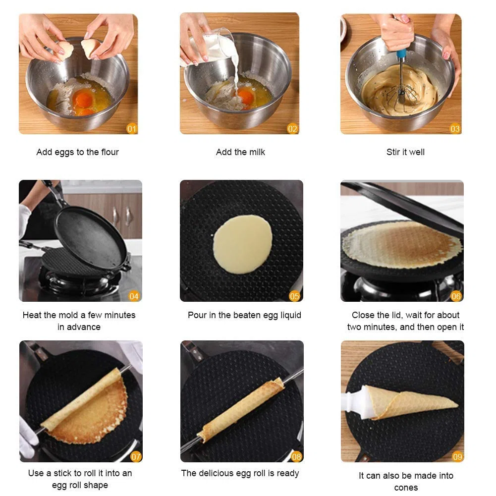 Waffle Cone Maker Pan Antiadherente Aleación de aluminio para cocina Gofres Rollo de huevo Molde Herramienta