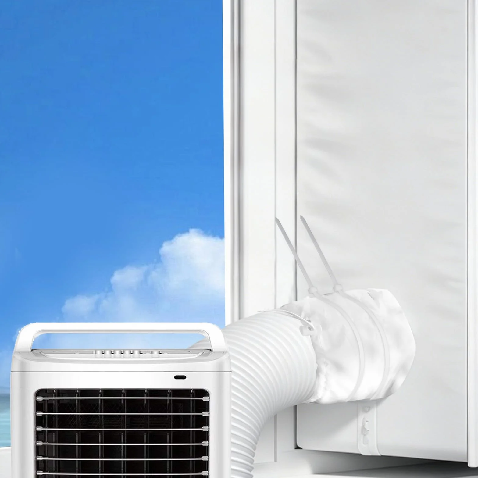 Kit Ventana Aire Acondicionado Portatil 500cm, Sellado Ventana para Aire Universal con Cordón Ajustable, para Ventanas Abatibles, Sin Taladros, Cubierta Aislante Ventana para AC Móvil