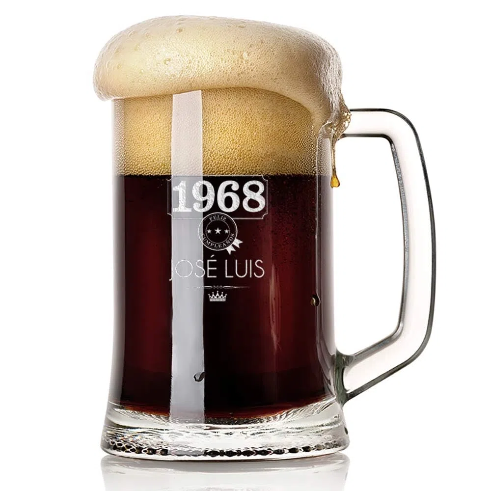 CALLEDELREGALO – Jarra de Cerveza Personalizada con Nombre y Año de Nacimiento | Jarra de Cristal 510 ml Grabada | Incluye Estuche de Regalo | Regalo Original para Padre, Amigo, Hermano o Novio