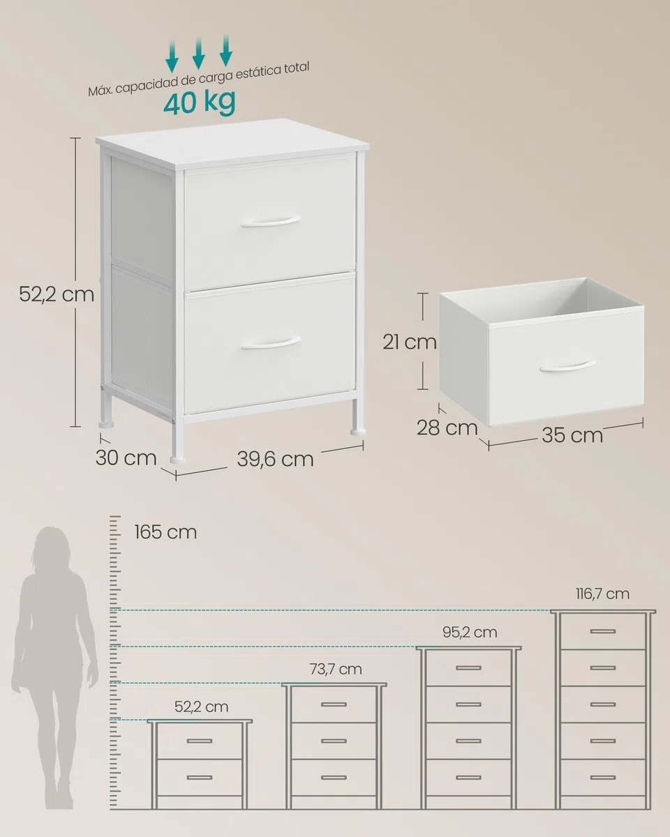 SONGMICS BELLAH Colección - Mesa Auxiliar, Cómoda con 2 Cajones para Dormitorio, Acero, Industrial, Dormitorio, Armario, Recibidor, Salón, Blanco Nube y Blanco Nieve LGS312WH01