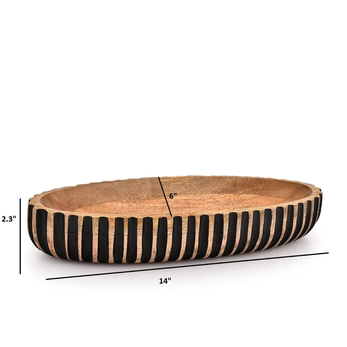 Kimona Tazón decorativo de madera, centro de mesa, decoración de mesa, cuenco largo de madera para centro de mesa (14 x 6 x 2.3 pulgadas)