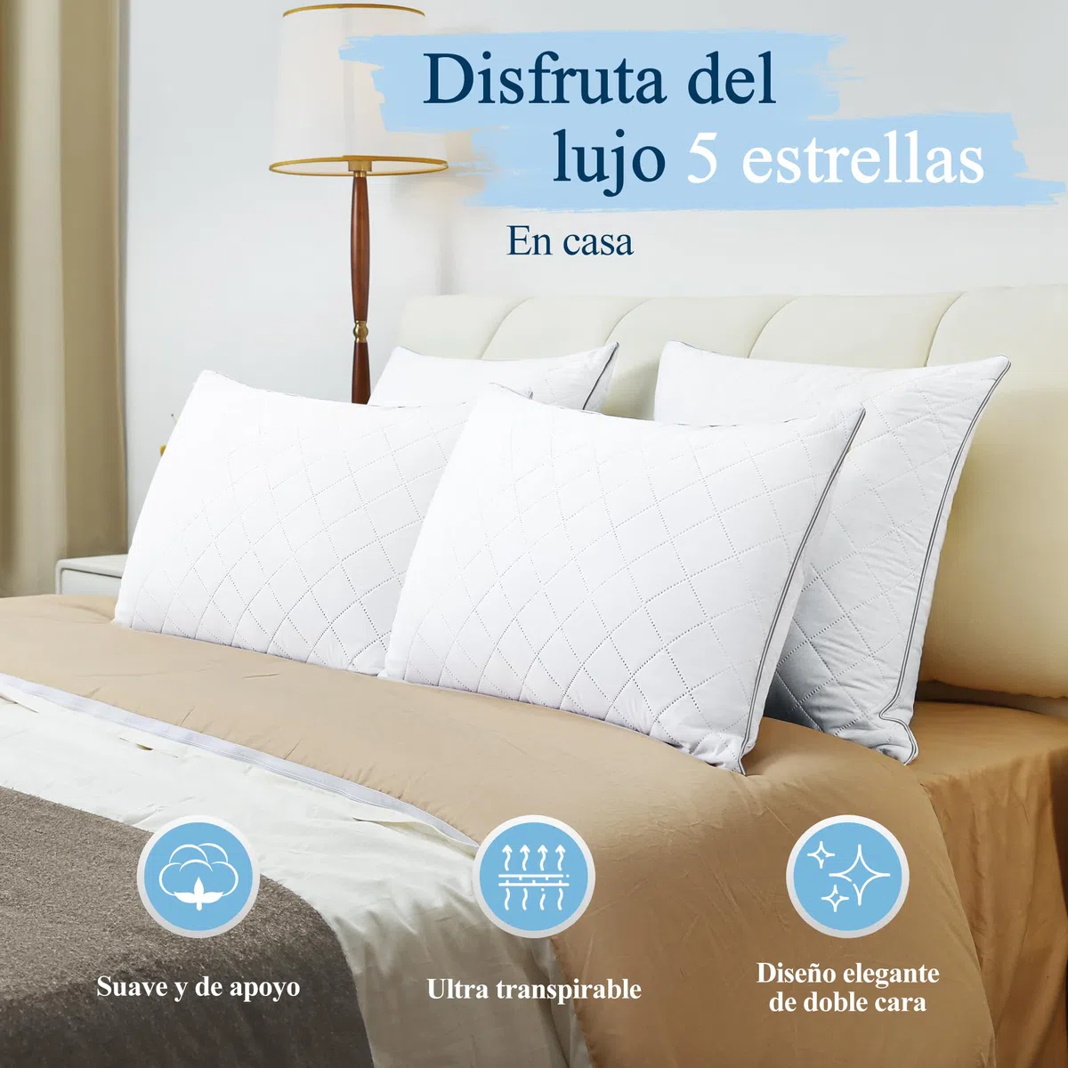 Orange Wave Almohadas 50x70 cm Pack de 2 – Microfibra hipoalergénica, Suaves y Transpirables, certificadas Oeko-Tex, Ideales para Dormir cómodamente