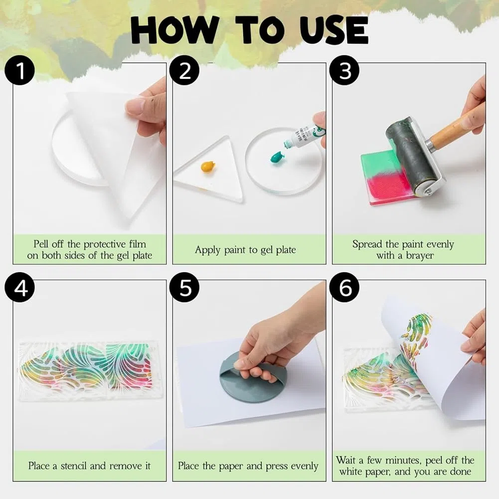 Paquete de 6 Placas de Impresión de Monoimpresión de 3 Pulgadas, Placas de Impresión en Gel Pequeñas para Prensado, Tarjetas, Scrapbooking, Manualidades.