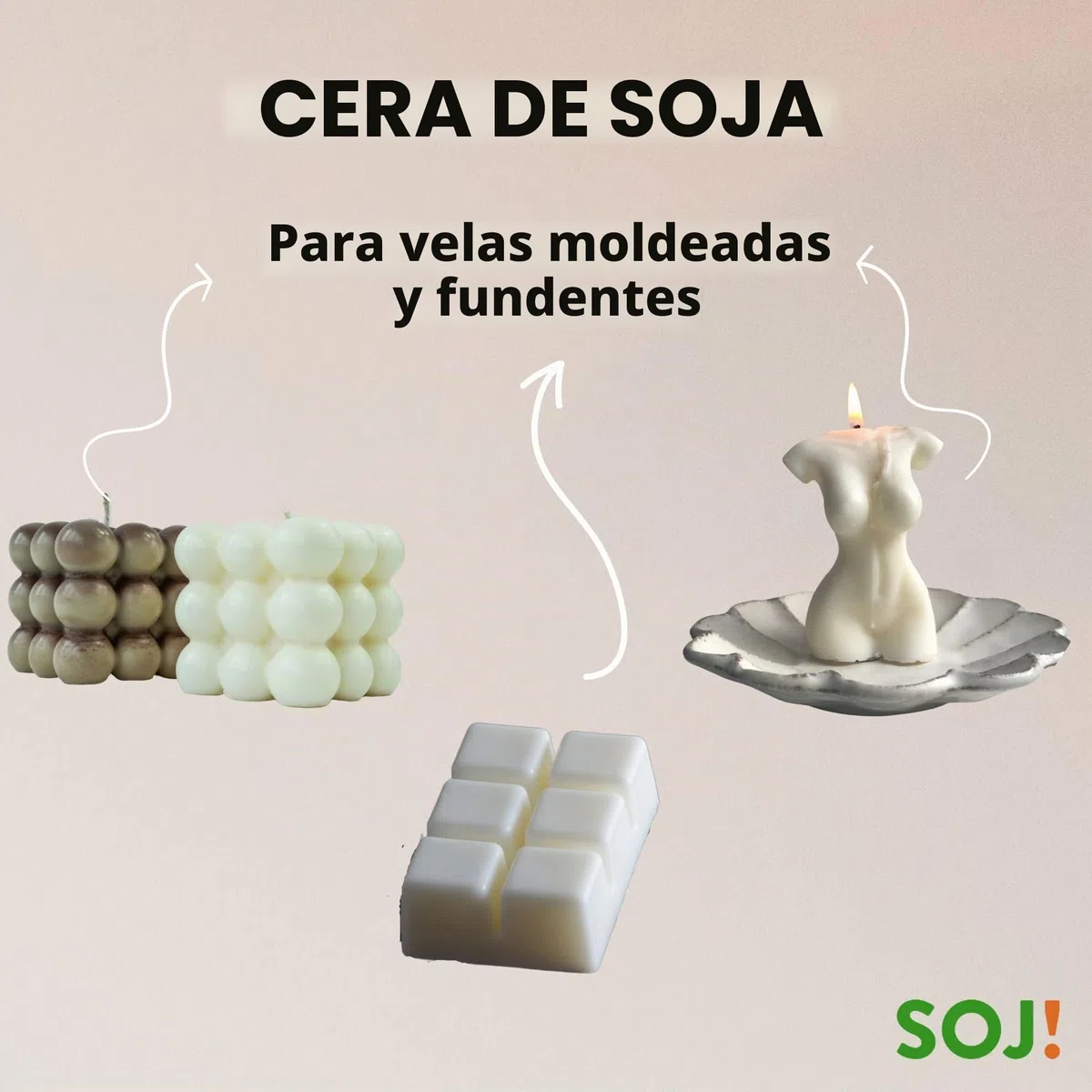 Cera de soja para velas moldeadas y fondant en pastilla, cera para velas sin OGM, 100% natural y vegano, fabricación de velas vegetales, envasado en Francia (5KG)