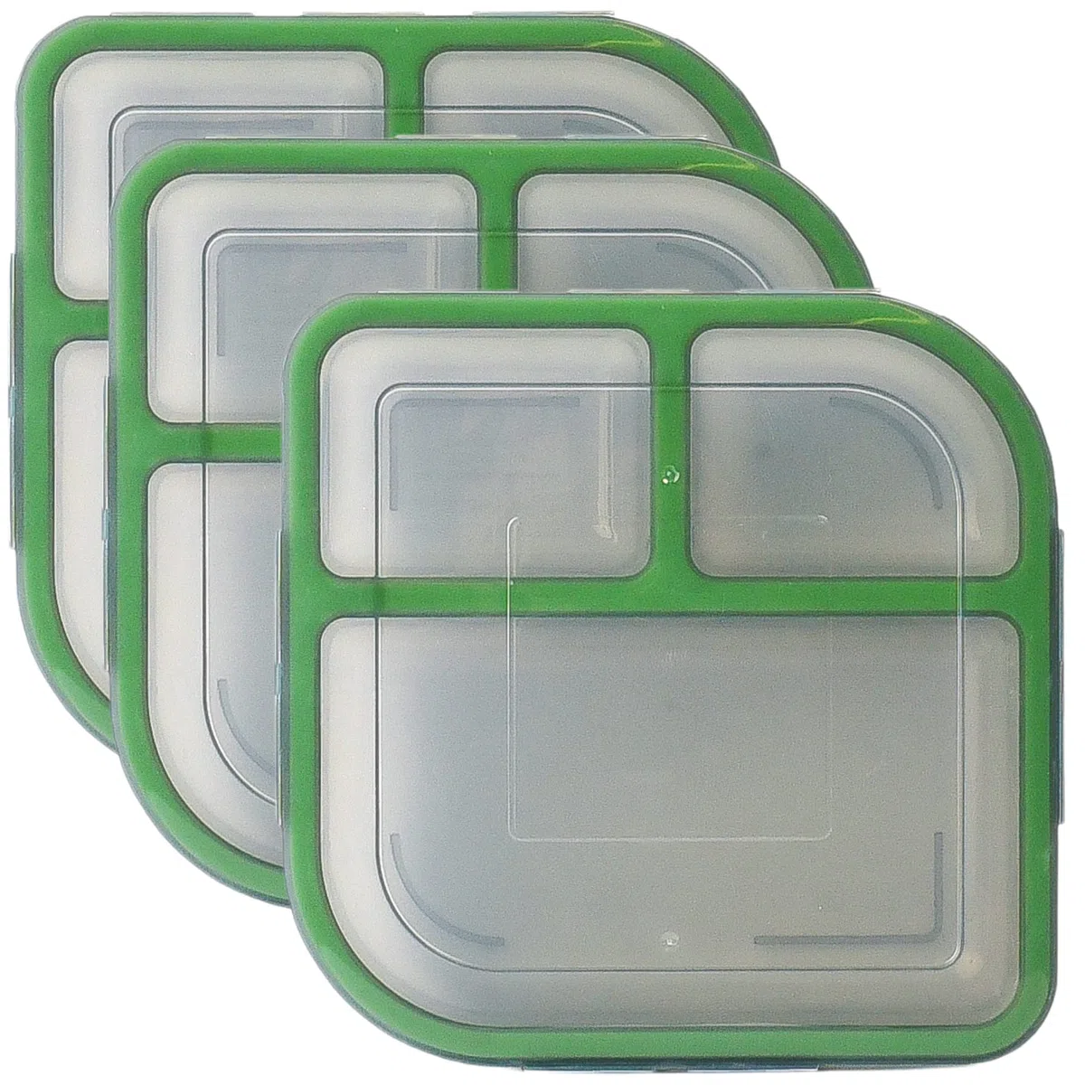 MyGo Container Grandes contenedores para alimentos de 3 compartimentos, paquete de 3, 9-3/8" x 9-3/8" x 2-1/2", reutilizables, apto para microondas, certificado NSF, humo/verde