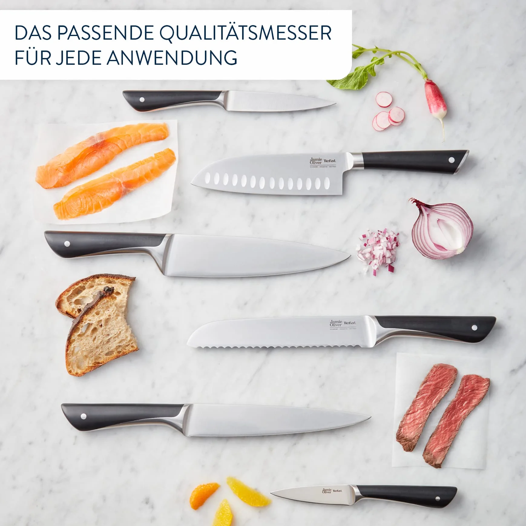 Tefal Jamie Oliver by K26715 - Cuchillo Santoku (16,5 cm, alto rendimiento de corte, diseño distintivo, cuchillas resistentes y duraderas, acero inoxidable), color negro