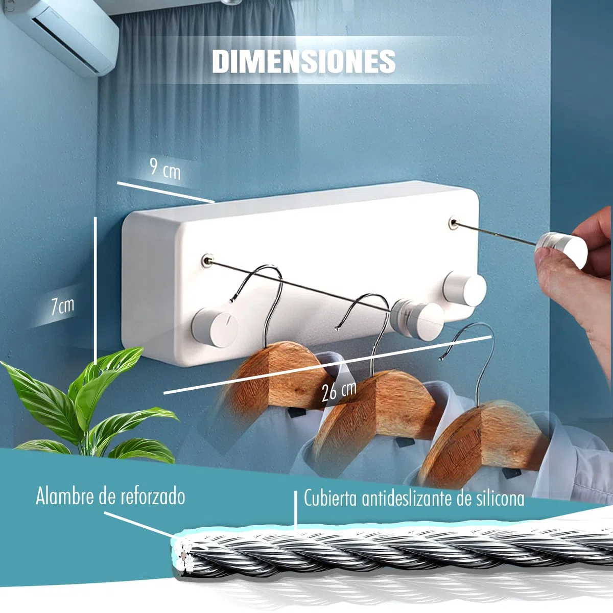 Super Tendedero Retractil Pared | 2 Cuerdas Acero Resistente 5.2m Cada una | Aluminio y PVC Premium | Soporta 25 kg, Tendedero Extensible Pared, 24 Pinzas y Accesorios | Blanco Minimalista