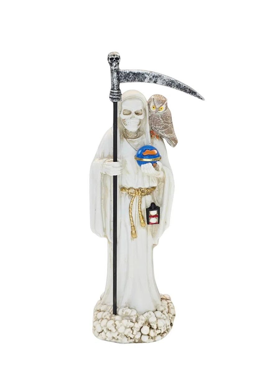 DRW Figura Santa Muerte Resina Pintada a Mano 20 cm (Blanco) con Caja de Regalo