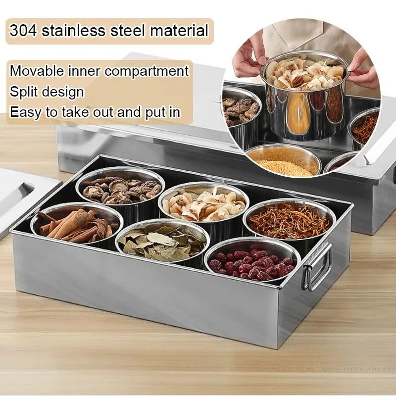 Estación de acero inoxidable para pizzas y dispensador de condimentos, organizador de especias para salsas, condimentos, mermeladas y frutas, diseño de mango, plateado, 50,5 x 35 x 14 cm