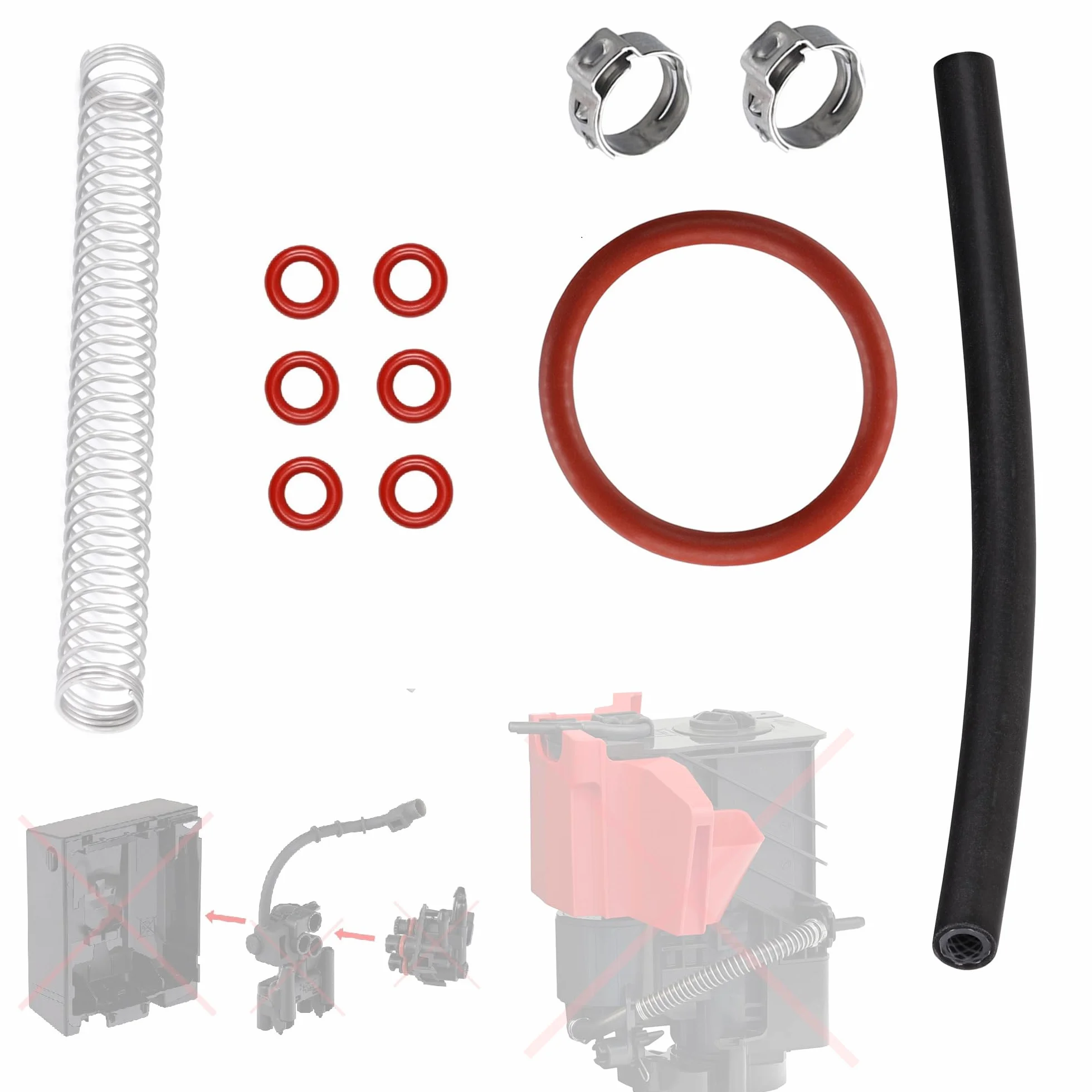 Snapworld-Kaffee Junta tórica kit de mantenimiento de manguera de repuesto + muelle protector contra torceduras compatible con Siemens & Bosch EQ.3 s100 s300 s500 VeroCup 100 300 así como EQ.9 s300