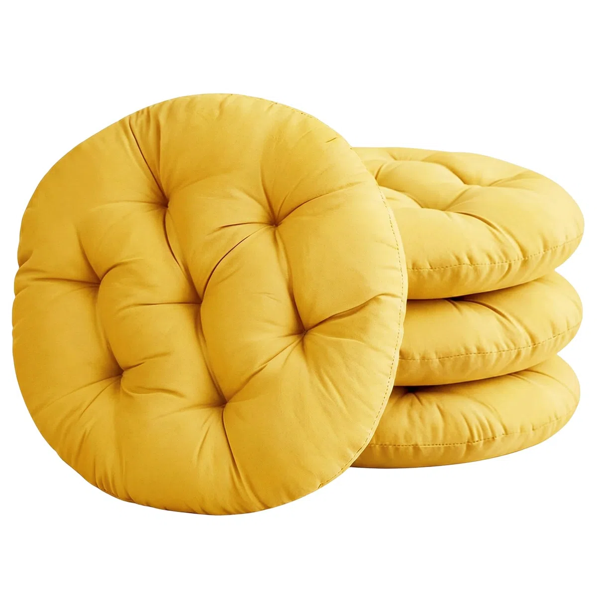 Juego de 4 Cojines Redondos para Silla, 40x40 cm, Cómodos Cojines Rellenos, Cojines de Suelo Redondos para Interior, Exterior, Cocina, Jardín,Comedor, Salón,Sala de Estar,Estudio,Amarillo