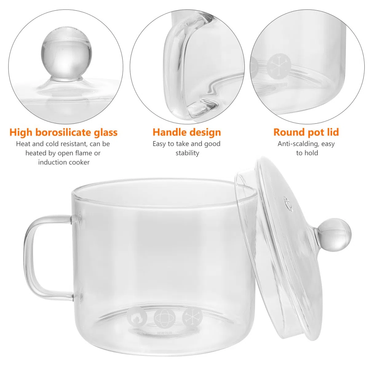 Angoily Olla De Vidrio Para Cocinar a Fuego Lento 7.08X5.70X5.11In Con Tapa Y Mango Ergonómico Para Pasta Sopa Y Fideos Instantáneos En Hogar Y Restaurante