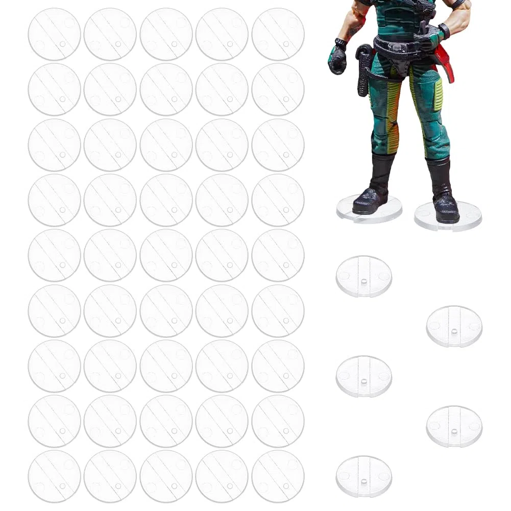 FINGERINSPIRE 50 piezas figuras de acción soporte con bolígrafo 3,15 cm de diámetro figuras redondas soporte de exposición, base de soporte acrílico figura de acción base para modelos de la serie
