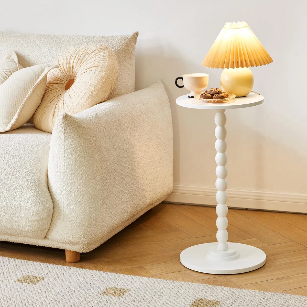 Aibiju Mesa Auxiliar Estrecha, Mesita de Noche Moderna, Redonda, Pequeña, con Patas de Madera Maciza para Sala de Estar, Dormitorio y Espacios Pequeños, Color Blanco YD-RST001W