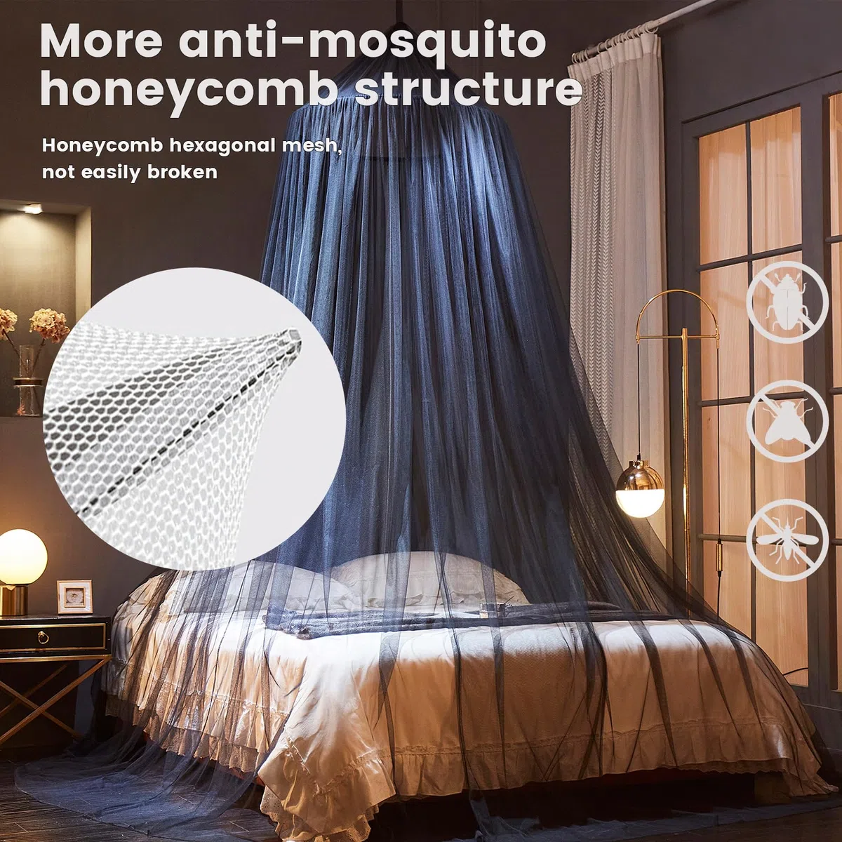 ZIQINPSQ Mosquitera para cama, toldo de cama para cama individual, doble y king, mosquitera para interiores y exteriores, cama de niños y camas de adultos (negro)