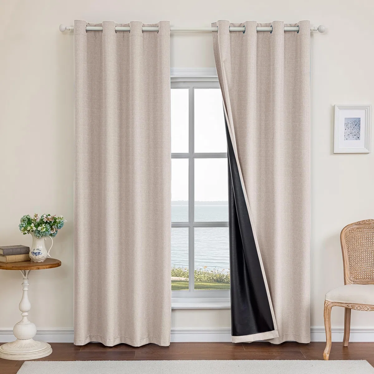 Ystyle 100% Cortinas Opacas 2 Piezas, 140x225cm, Lino Cortinas Dormitorio con Ojales Anti Luz Cortina Termica Aislantes Frio y Calor para Salon, Caqui