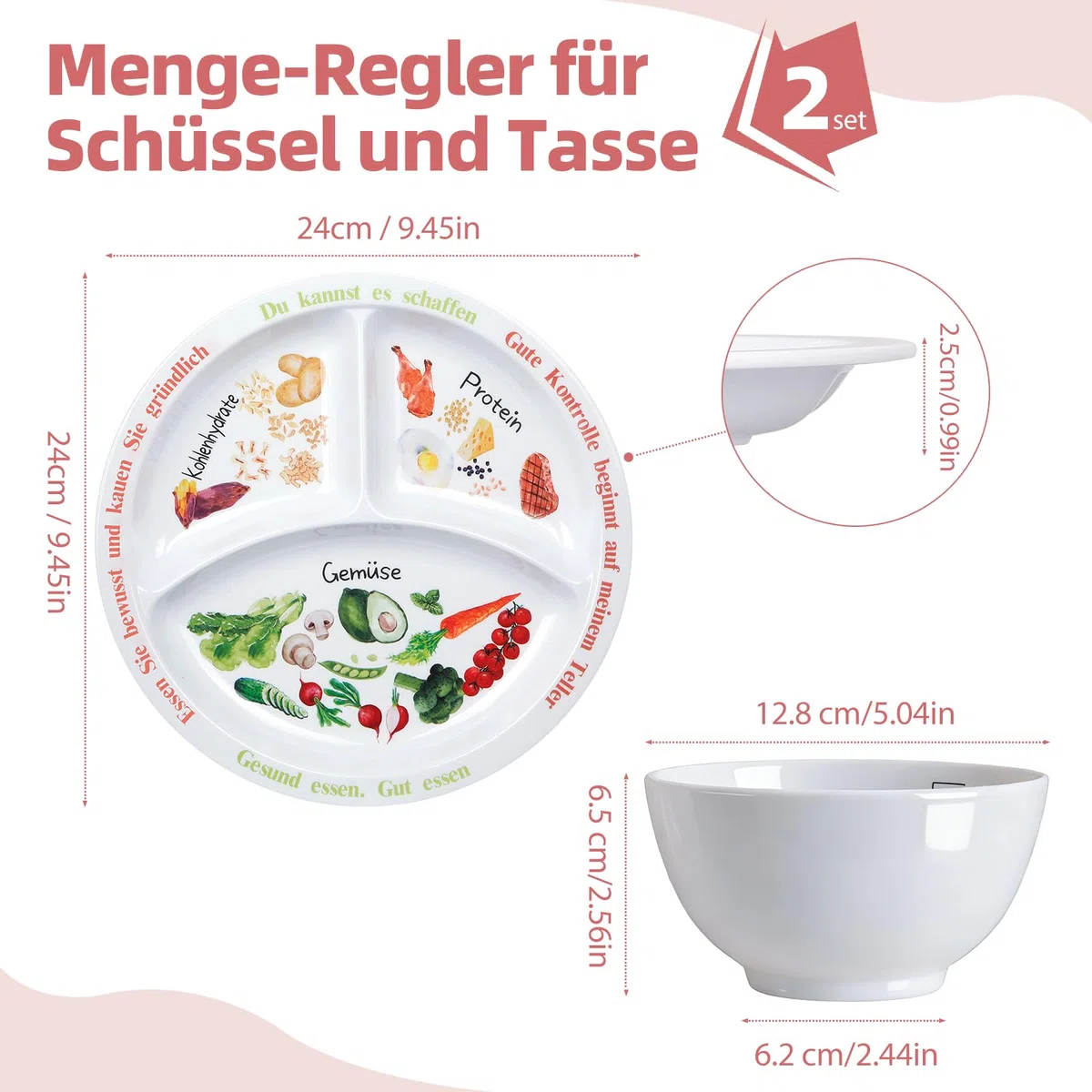 Juego de 4 platos de control de porciones para una nutrición equilibrada, platos con dieta saludable para adultos y jóvenes, divisiones de melamina, pérdida de peso (Español)