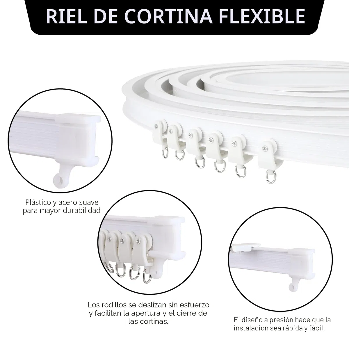 Riel de cortina de techo flexible de 3 m, riel de cortina curvado con ruedas silenciosas, ideal para ventanas de ducha, separadores de habitaciones de autocaravanas, privacidad y decoración del hogar