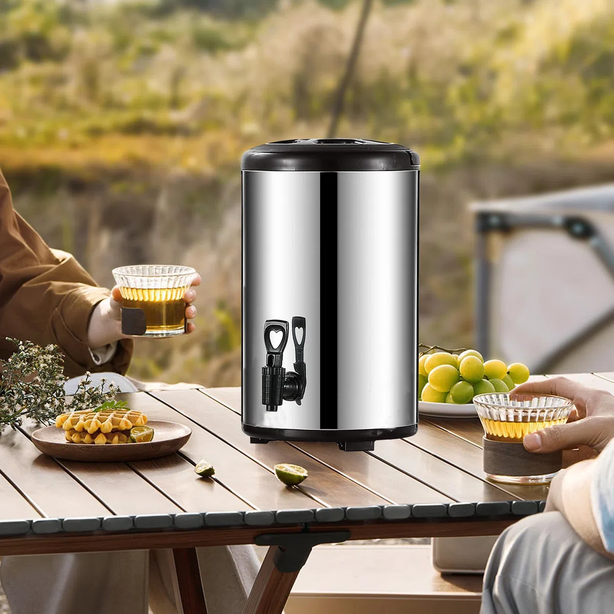 Dispensador de bebidas de acero inoxidable, urna térmica aislada, urna de café y caldera de agua caliente con espiga para bebidas frías y calientes, fiestas, oficina y catering