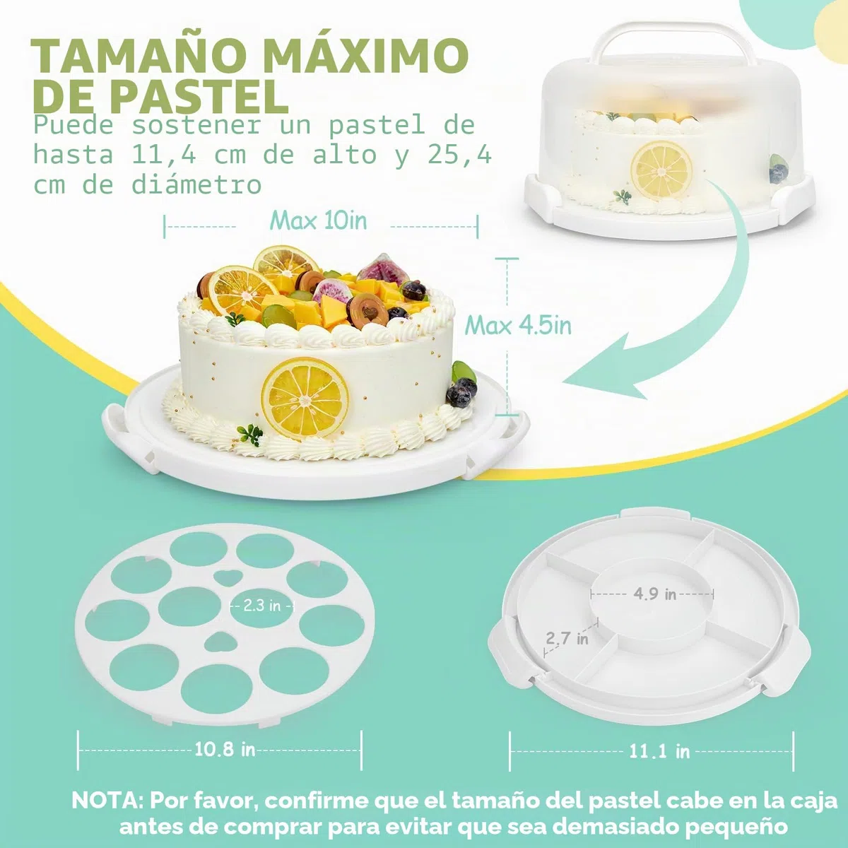 Ohuhu Porta Tartas, Cajas para Tartas con Tapa para 10 pulgadas, Portátil con Base de Dos Lados para Transportar Tartas y Frutas, Gran Regalo para Mujeres