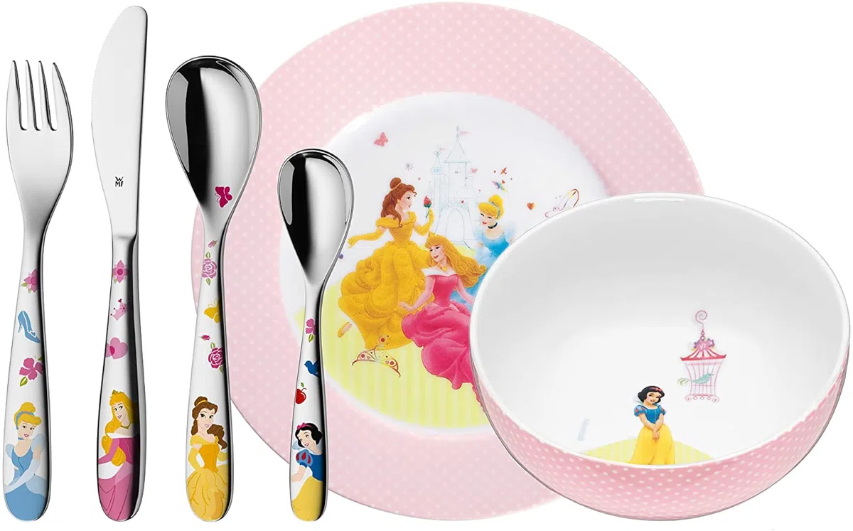 Regalo Grabado - Cubiertos Infantiles Personalizados WMF | Princesa Disney | Acero Inoxidable 18/10 | Nombre y Fecha Grabados | Cuchillo, Cuchara y Tenedor | Apto Lavavajillas
