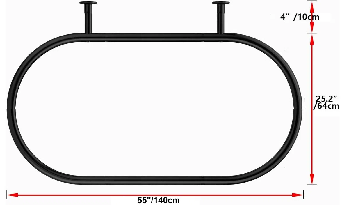 Barra de cortina de ducha ovalada de aleación de aluminio con forma cuadrada para bañeras de pie (negro: 55 pulgadas de largo, 25 pulgadas de ancho)