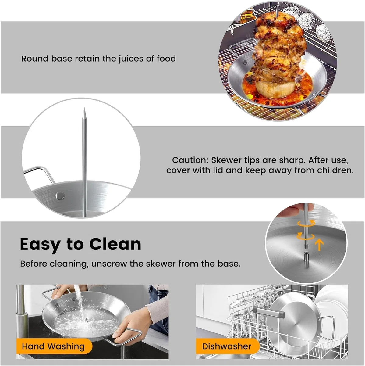 Pipihome Brocheta vertical, Kebab De Acero Inoxidable con 3 Picos De Repuesto Para Barbacoa, Pincho Doner Kebab Para Pavo, Kebab (A)