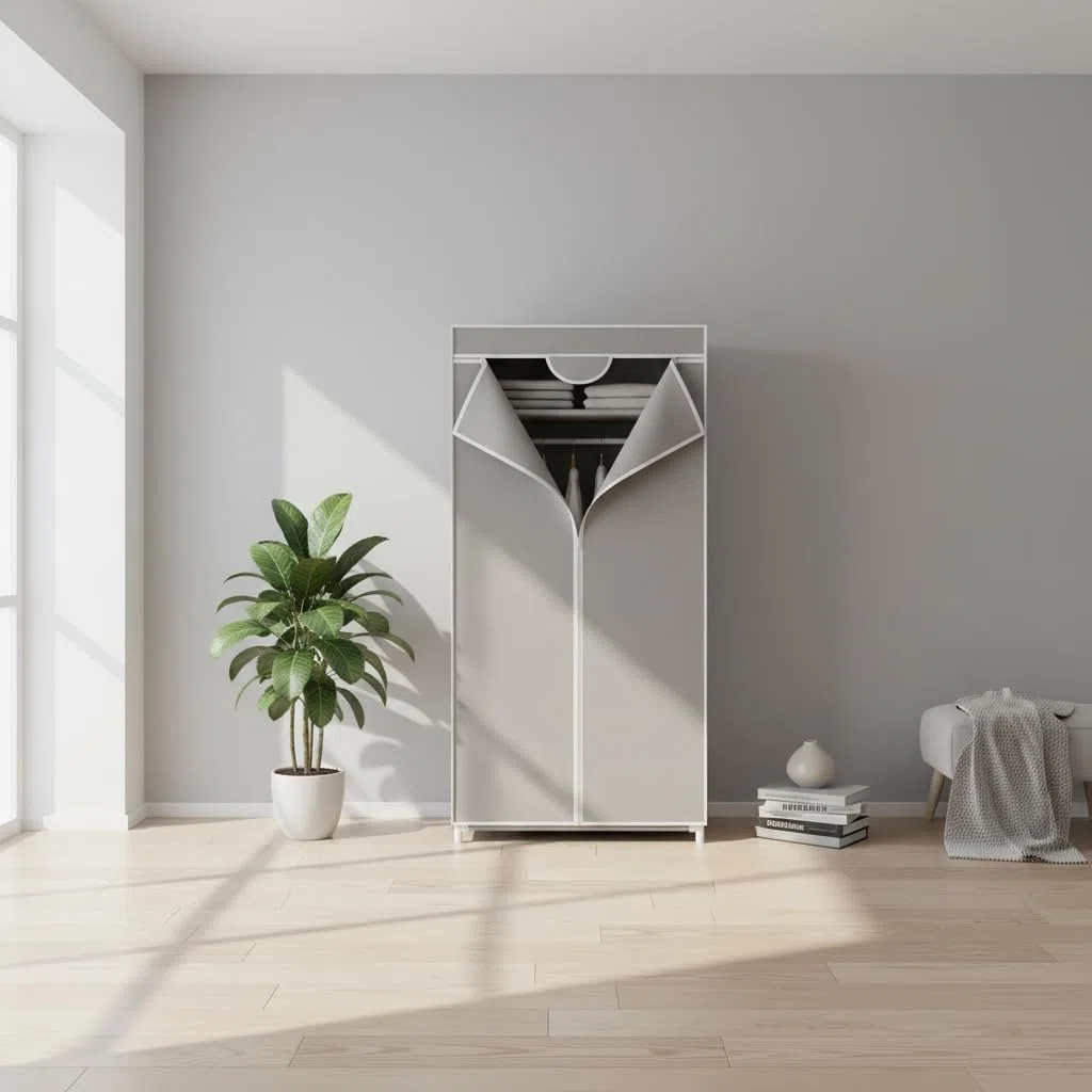 INDE MOBLEKIT | Armario Desmontable de Tela 75x46x160 cm, Ropero Auxiliar con Cremallera y Estructura Metálica, Armario de Tela TNT para Dormitorio, Almacenaje o Mudanzas