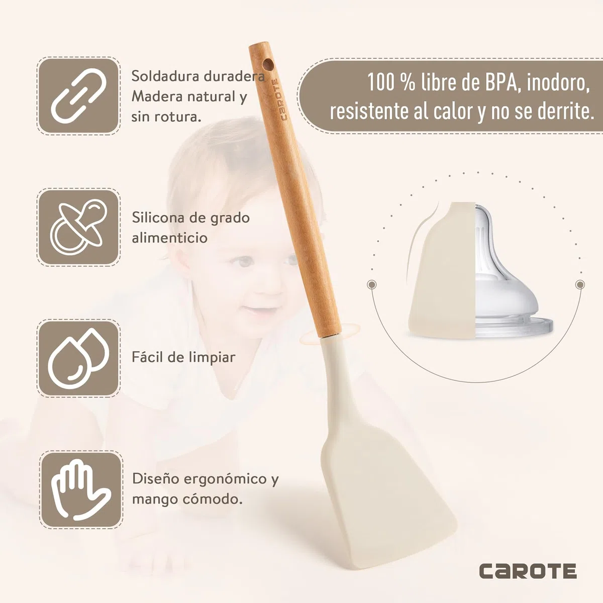 CAROTE Utensilios de Cocina de Silicona 16 Piezas, juego Utensilios de Cocina Resistencia al Calor y Antiadherente con Mango de Madera para Utensilios Accesorios Cocina, sin BPA