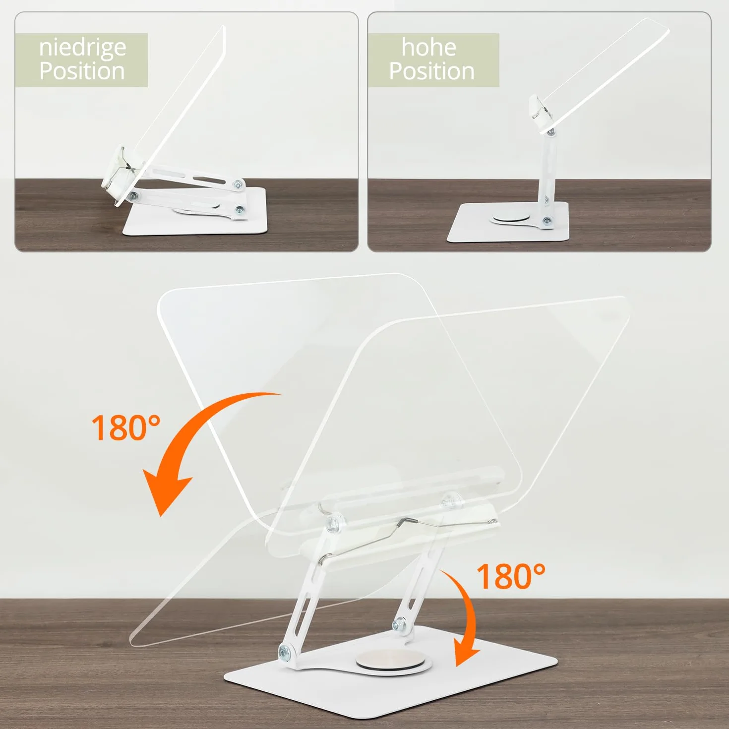 QWORK® Soporte para libros soporte de lectura giratorio 360° y plegable, ángulo y altura ajustable, capacidad de carga aprox. 5 kg, compatible con teléfonos móviles, tabletas y portátiles.