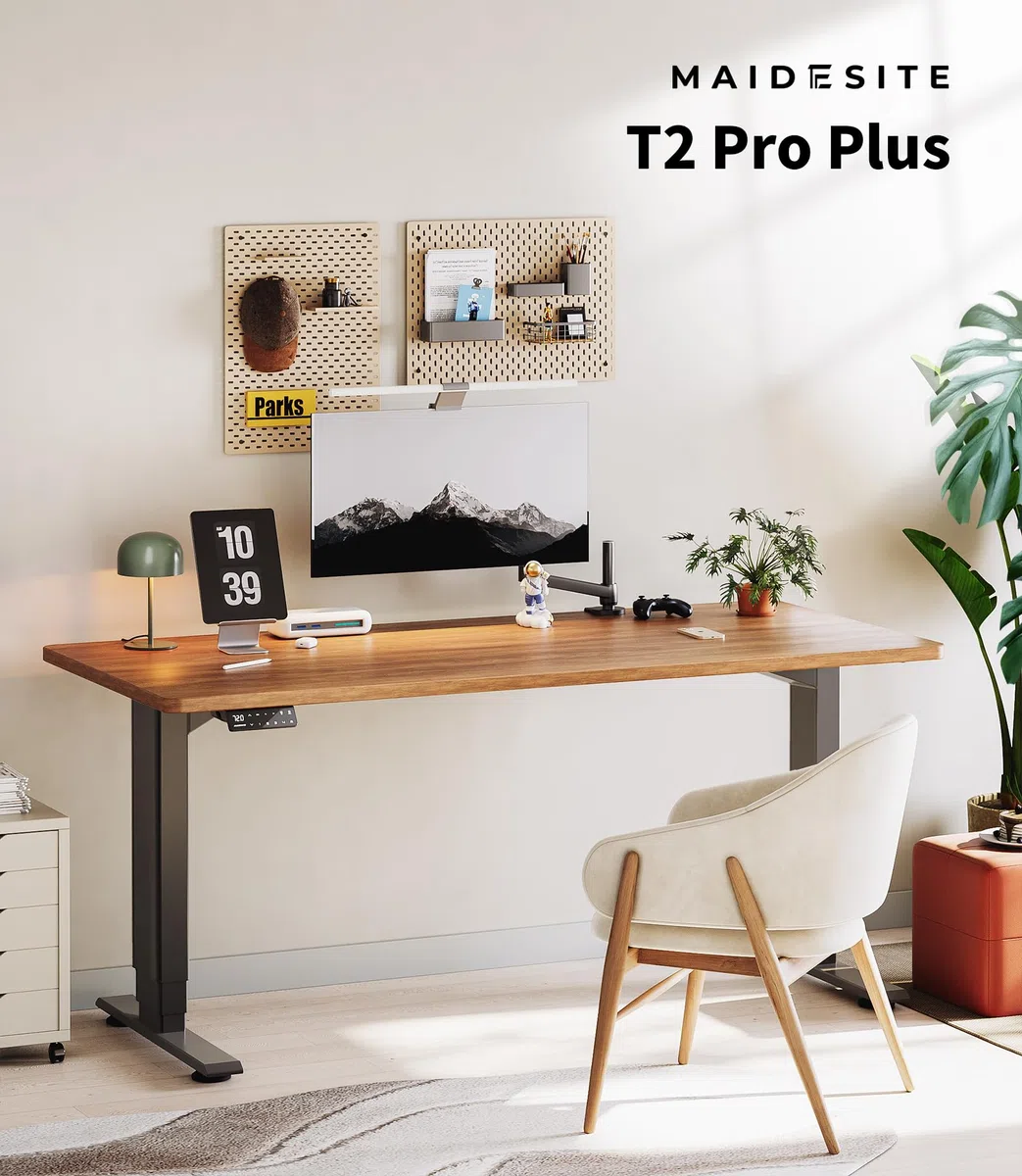 MAIDeSITe Marco de Escritorio de pie Altura Ajustable Eléctrica Doble Motor 3 Sección Patas Telescópicas con tecla de Memoria Automática Inteligente(Negro) | Ajuste de 62-125cm, Doble Motor Silencioso (<45dB, 40mm/s), Carga de 160kg, Acero al Carbono y 4