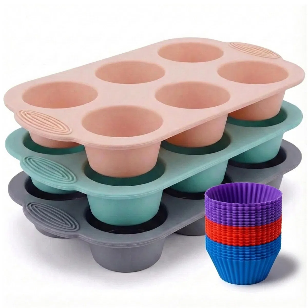 Molde Para Muffins 21 set, 3pcs Muffin tray,18 Moldes Individuales de Silicona Moldes Magdalenas,Antiadherente para Cupcakes,Molde tartaletas pequeña,Pudding.Bandeja Magdalenas Horno
