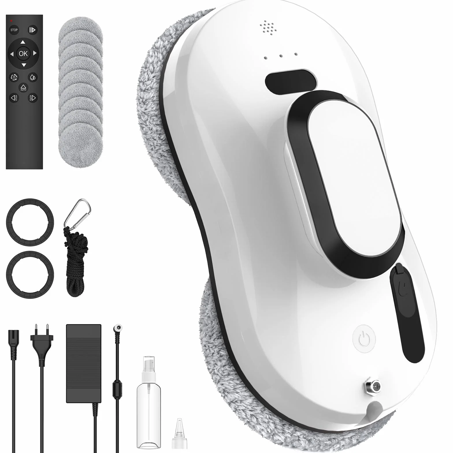 Robot Limpiacristales, 5600Pa Robot Limpieza de Ventanas Electrico Con Sistema de Seguridad, Navegación Inteligente, Control Remoto, Detección de Bordes, para Las Superficies Lisas, con 10 Trapo (B)