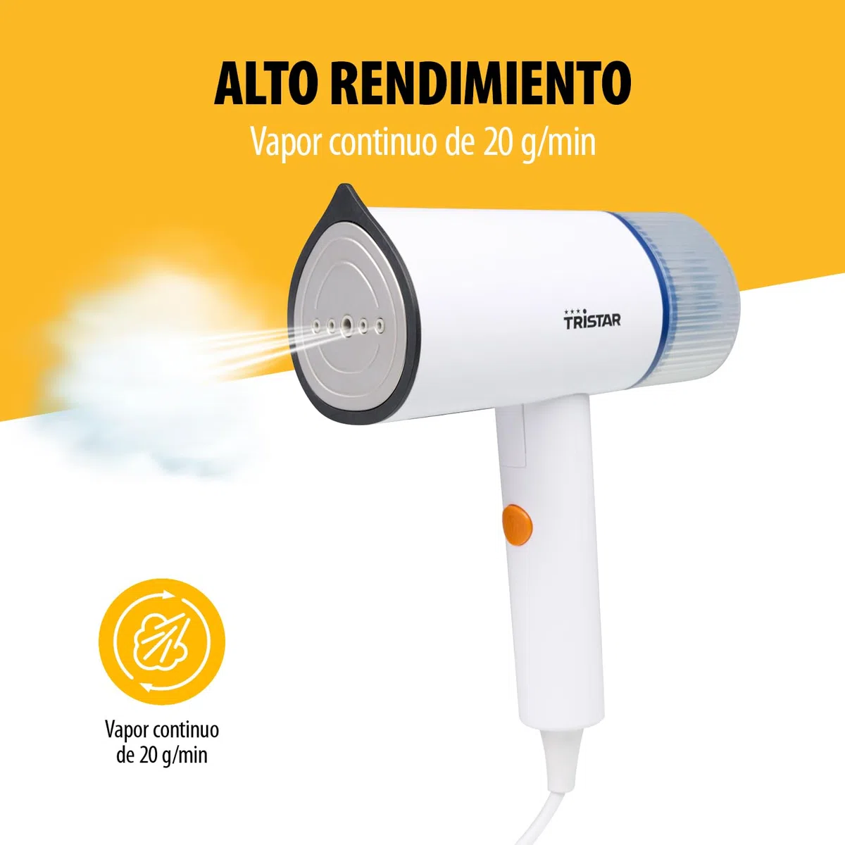 Tristar Vaporizador de Mano Para Ropa, Depósito de Agua de 110 ml, 1200 W de Potencia, Mango Plegable, Diseño Compacto Para Refrescar Prendas, ST-8960